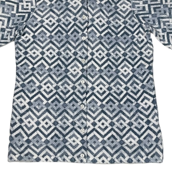 PENDLETON GEOMETRIC 100% COTTON BLUE WHITE CARDIGAN SWEATER - Picture 5 of 11